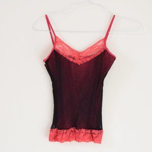 LVL X Black & Pink Fish Net Lace Trimmed Cami Tank Top | Size XS